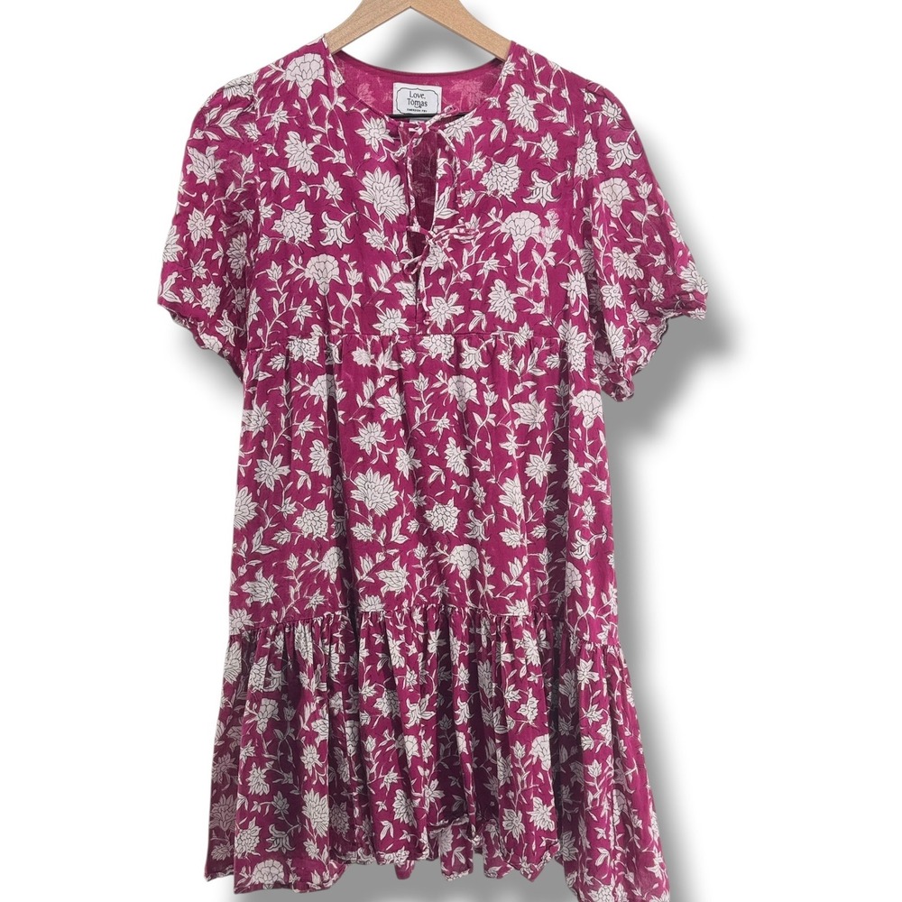 Emerson Fry Love Tomas Isla Dress Womens M/L Sangria Park Floral Organic Cotton